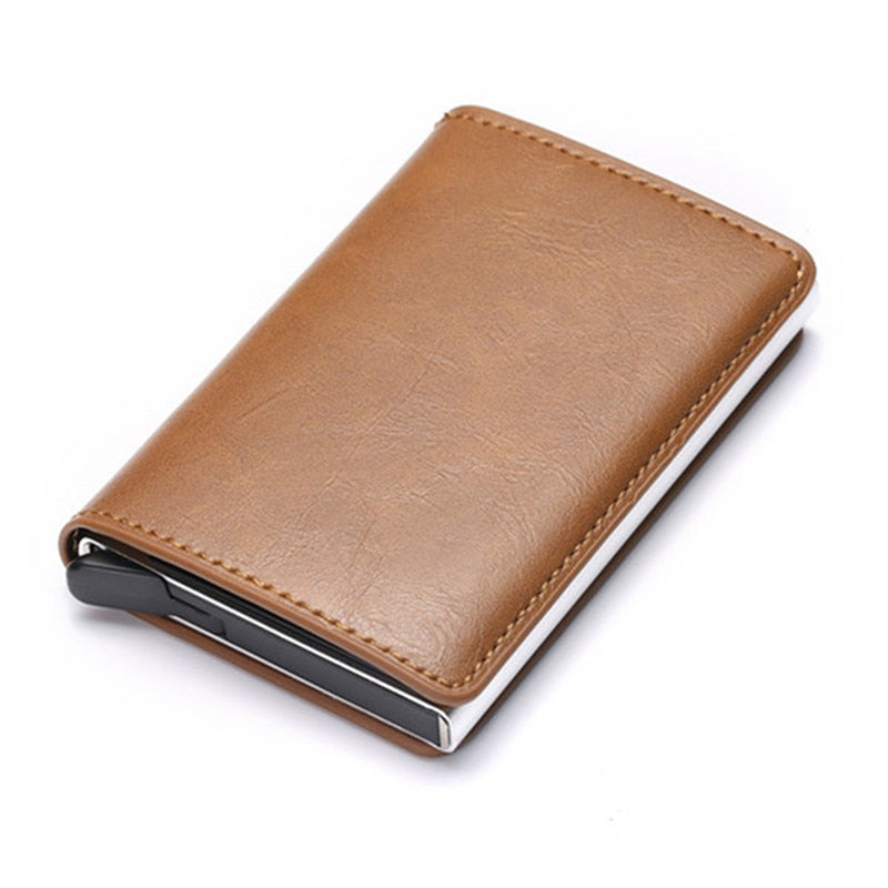 Credit Card Holder Men Woman Smart Wallet RFID Cardholder Carbon Fiber Leather Wallet Money Clip Purse Card Case Apricot X-12B