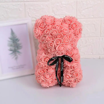 Artificial Flowers 25cm Rose Bear Girlfriend Anniversary Christmas Valentine's Day Gift Birthday Present For Wedding Party Flesh Pink Without Crown