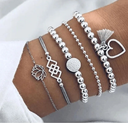 New Bohemian Black Rope Chain Bracelet Set For Women aircraft Shell Moon Heart crystal Charm Bangle Boho Jewelry 16