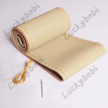 Car Steering Wheel Braid Cover with Needles And Thread Leather Car Steering Wheel Cover 7 Color DIY Braid Auto Accessories Beige