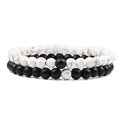 Set Bracelet Couples Distance Black White Natural Lava Stone Tiger Eye Beaded Yoga Bracelets for Men Women Elastic Rope Jewelry 6mm white-matte