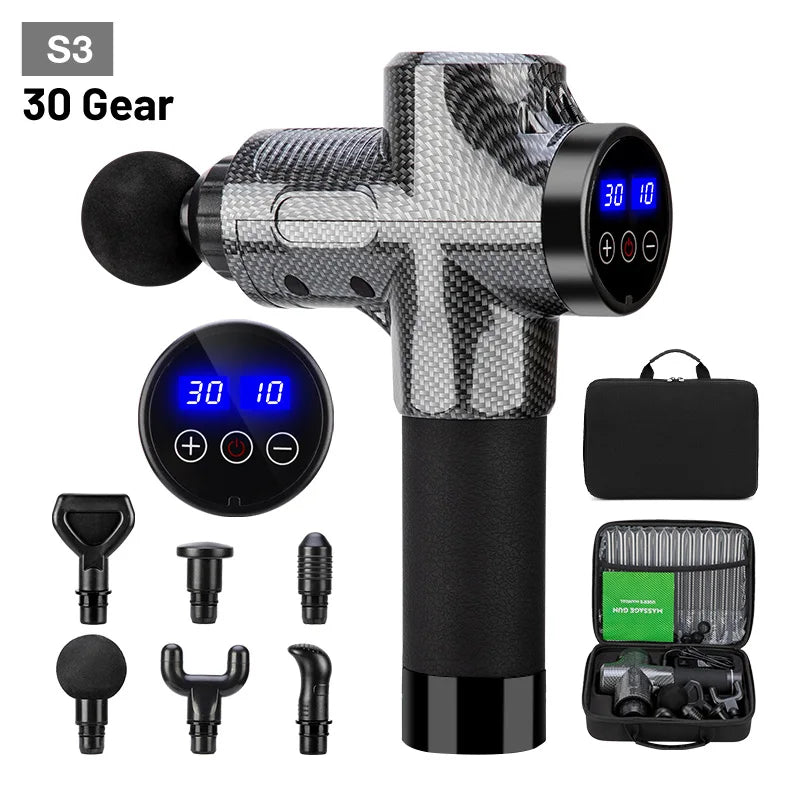 High frequency Massage Gun Muscle Relax Body Relaxation Electric Massager with Portable Bag Therapy Gun for fitness S3 Carbon Black