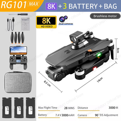 NEW RG101 MAX GPS Drone 8K Professional Dual HD Camera FPV 3Km Aerial Photography Brushless Motor Foldable Quadcopter Toys RG101 MAX 8K 3B Bag CHINA