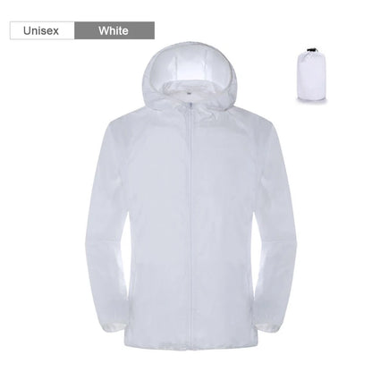 Camping Rain Jacket Men Women Waterproof Sun Protection Clothing Fishing Hunting Clothes Quick Dry Skin Windbreaker With Pocket Unisex-White