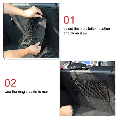 Car Back Rear Trunk Storage Net Seat Elastic String Net Magic Sticker Mesh Storage Bag Auto Organizer Seat Back Bag Freeshipping