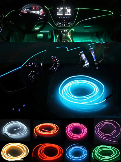 Car LED Strip EL Wire Rope Tube USB Switch Cigarette Car Ambient Light Neon Light Garland Decoration Flexible Led Tube Auto Led