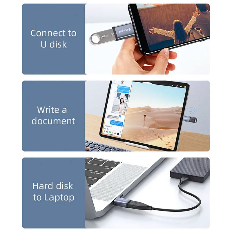 Essager USB 3.0 Type-C OTG Adapter Type C USB C Male To USB Female Converter For Macbook Xiaomi Samsung S20 USBC OTG Connector