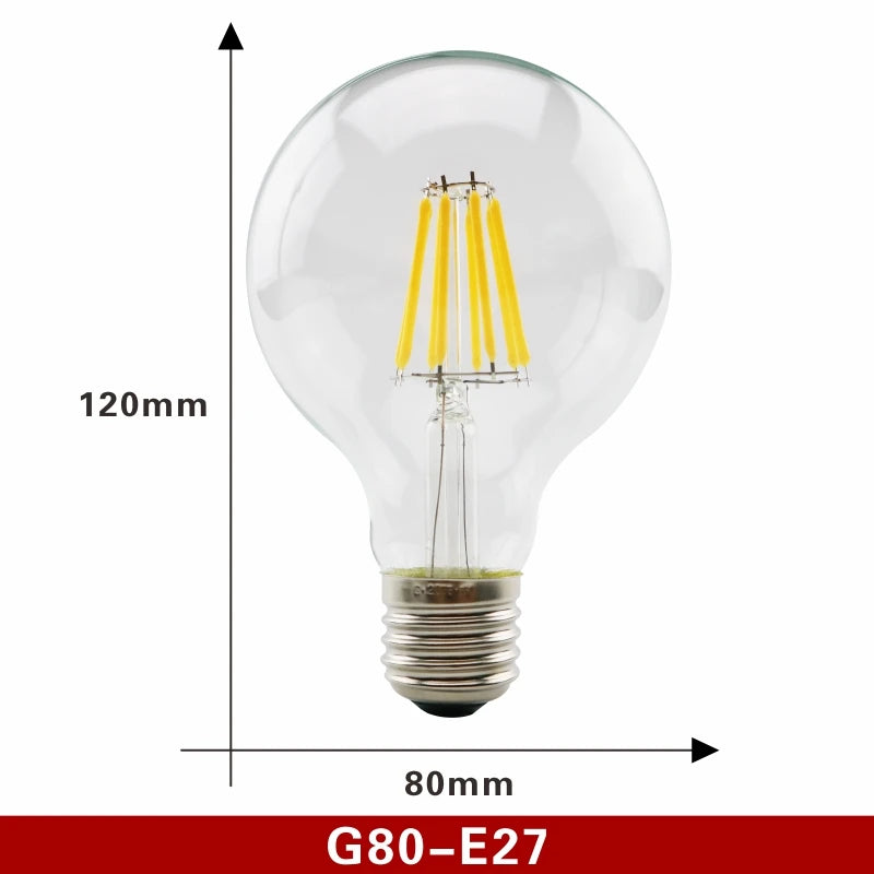 2pcs E27 E14 Retro Edison LED Filament Bulb Lamp AC220V Light Bulb C35 G45 A60 ST64 G80 G95 G125 Glass Bulb Vintage Candle Light G80 E27