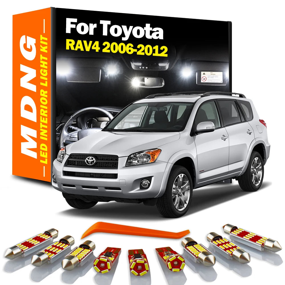 MDNG 10Pcs LED Interior Light Kit For 2006 2007 2008 2009 2010 2011 2012 Toyota RAV4 Canbus Car Bulb Dome Map Reading No Error