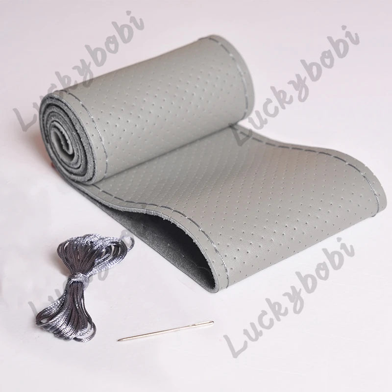 Car Steering Wheel Braid Cover with Needles And Thread Leather Car Steering Wheel Cover 7 Color DIY Braid Auto Accessories Gray