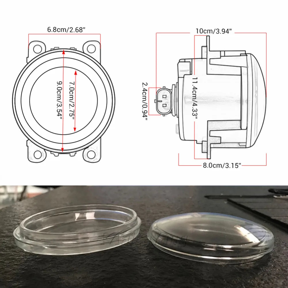 2pcs/set Round Diameter 90mm Fog Lamps Lights Tempered Glass Anti-fog Glass For Mitsubishi L200 Outlander Pajero Colt Triton ASX