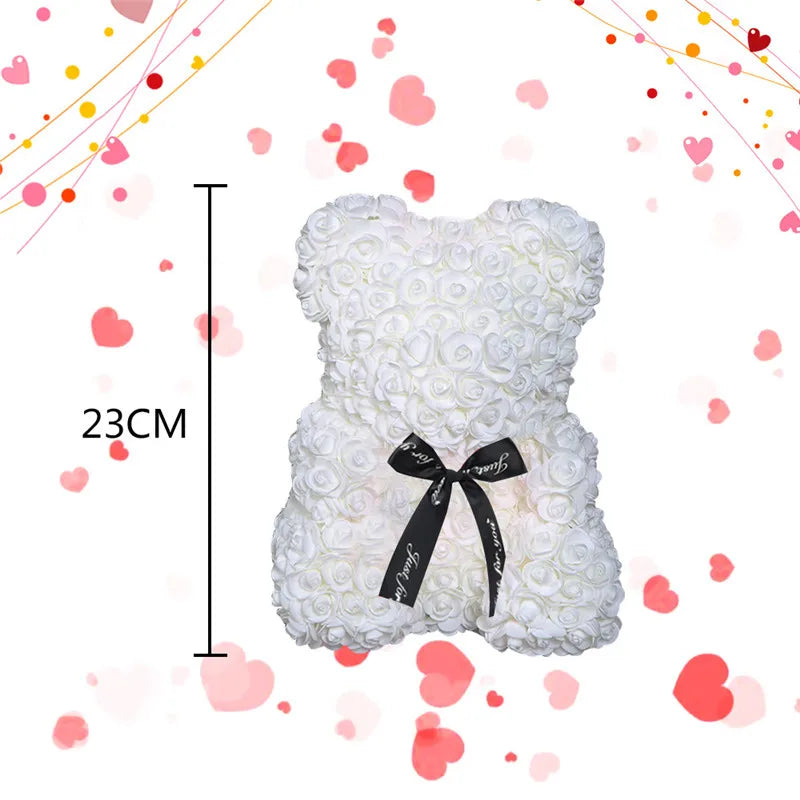 Artificial Flowers 25cm Rose Bear Girlfriend Anniversary Christmas Valentine's Day Gift Birthday Present For Wedding Party