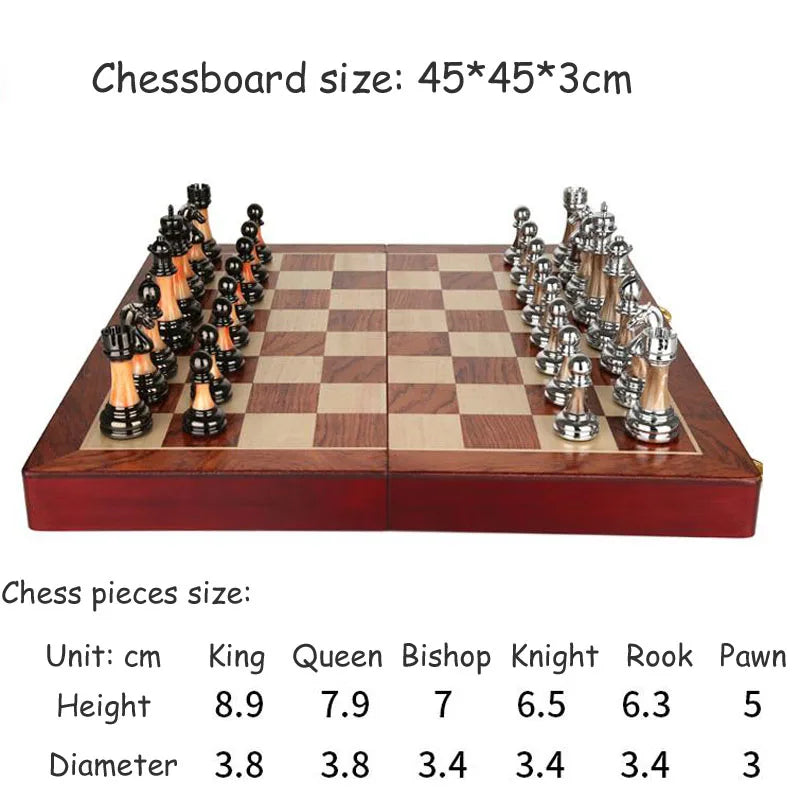 Luxury Metal Chess Figures 45CM Wooden Chess Set Professional Folding Family Classic Board Games Chess Home Ornaments Collection