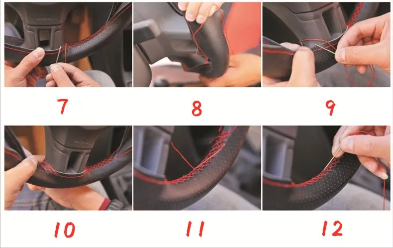 Car Steering Wheel Braid Cover with Needles And Thread Leather Car Steering Wheel Cover 7 Color DIY Braid Auto Accessories