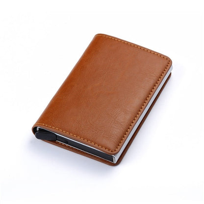 Credit Card Holder Men Woman Smart Wallet RFID Cardholder Carbon Fiber Leather Wallet Money Clip Purse Card Case Apricot X-12A