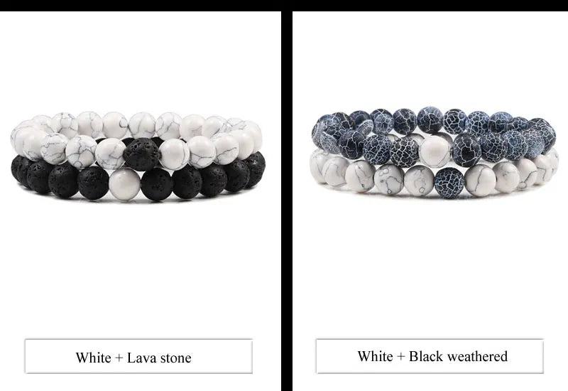 Set Bracelet Couples Distance Black White Natural Lava Stone Tiger Eye Beaded Yoga Bracelets for Men Women Elastic Rope Jewelry