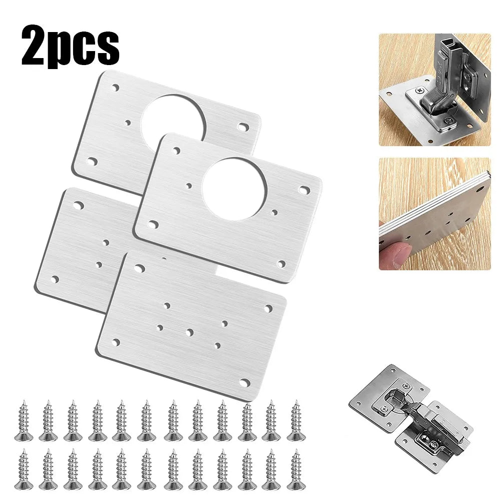 2/4/10Pcs Hinge Repair Plate Cabinet Hinge Repair Stainless Steel Hinge Furniture Hardware Door Mounting Fixing Plate With Screw 2pcsAB CHINA