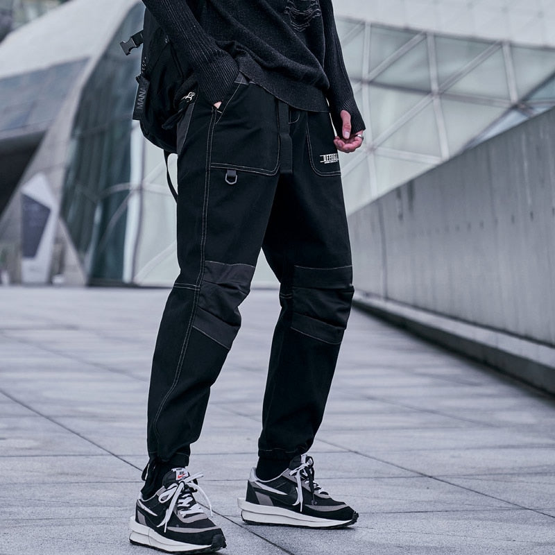 Hip Hop Cargo Pants Men Fashion Harajuku Black Harem Pant Streetwear Joggers Sweatpant Multi-Pocket Casual Mens Pants Black