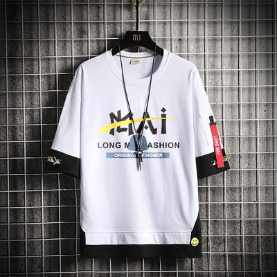 Hip Hop Loose Mens Streetwear Print T-shirts Casual Classic Summer Short Sleeves Black White Tshirt Tees Oversize TX1534 No Necklace W