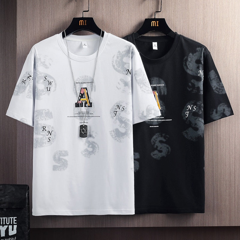 Hip Hop Loose Mens Streetwear T-shirts Casual Classic Summer Short Sleeves Black White Tshirt Tees Print Oversize