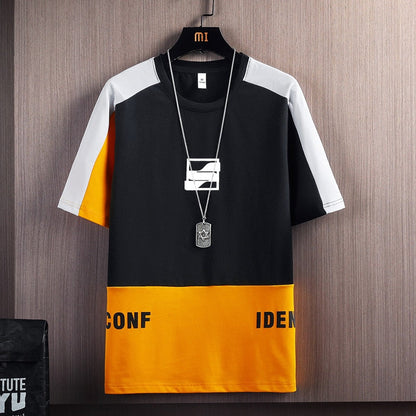 Hip Hop Loose Mens Streetwear T-shirts Casual Classic Summer Short Sleeves Patchwork Tshirt Tees Plus Oversize 2352 No Necklace 2