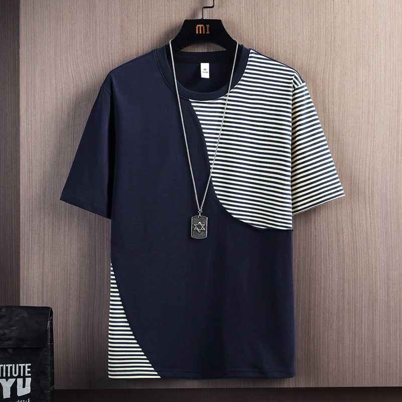 Hip Hop Loose Mens Streetwear T-shirts Casual Classic Summer Short Sleeves Patchwork Tshirt Tees Plus Oversize