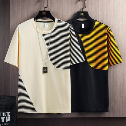 Hip Hop Loose Mens Streetwear T-shirts Casual Classic Summer Short Sleeves Patchwork Tshirt Tees Plus Oversize