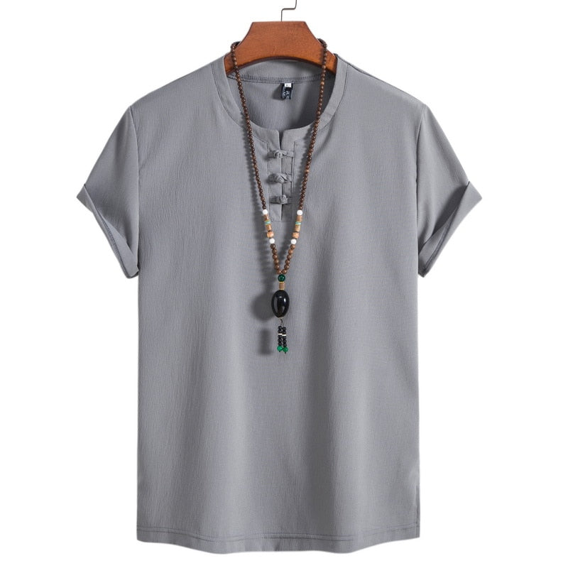 Hip Hop Mens Streetwear Linen T-shirts Casual Summer Short Sleeves Black White Tshirt Tees Oversize T Shirt M304 No Necklace 6