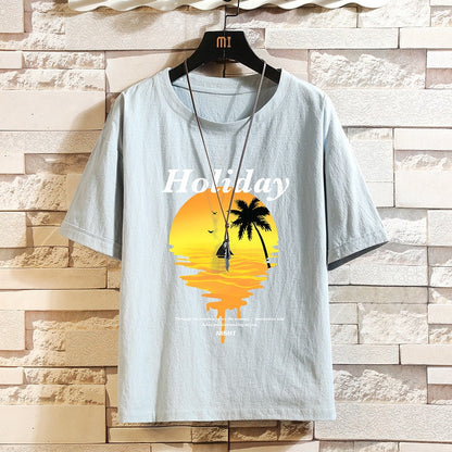 Hip Hop Mens Streetwear Linen T-shirts Casual Summer Short Sleeves Black White Tshirt Tees Oversize T Shirt YT26266 6