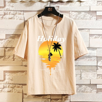 Hip Hop Mens Streetwear Linen T-shirts Casual Summer Short Sleeves Black White Tshirt Tees Oversize T Shirt YT26266 4