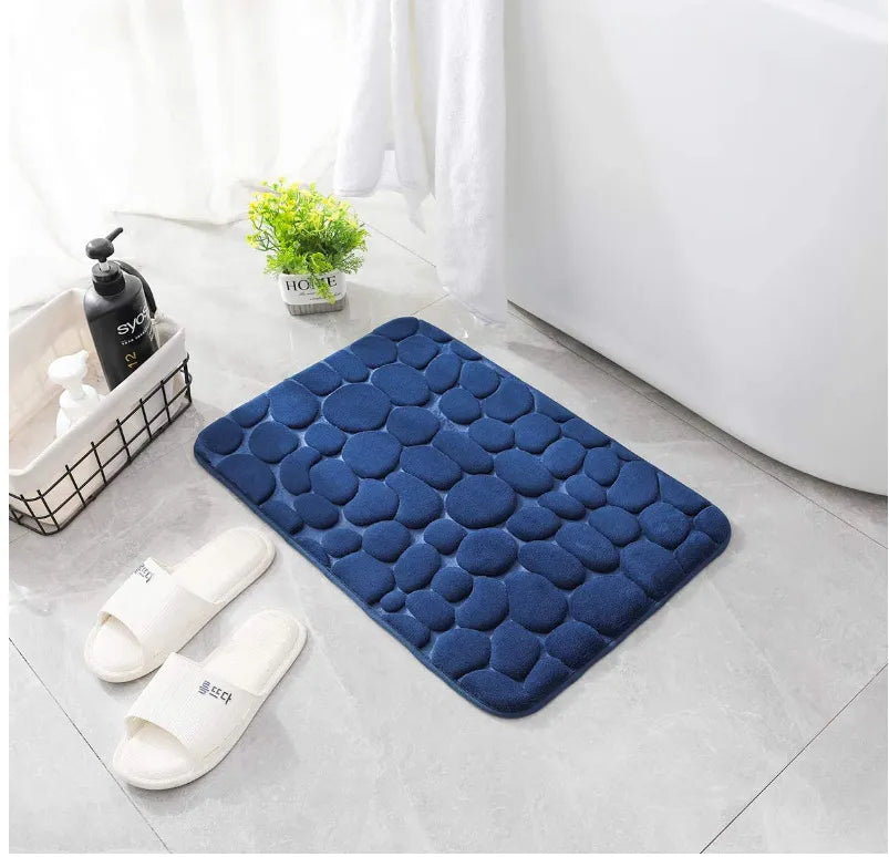 Home Bath Mat Cobblestone Embossed Bathroom Carpet Water Absorption Non-slip Memory Foam Absorbent Washable Rug Toilet Floor Mat