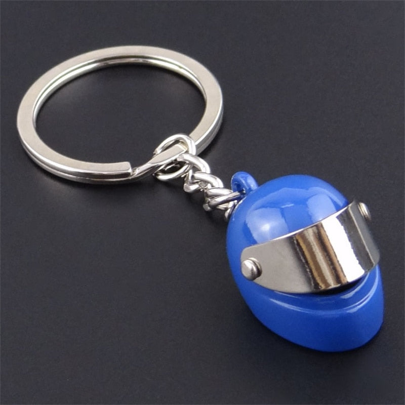 Hot metal Motorcycle Helmet Key Chain Fashion Stereo Motorcycle Helmets Safety Auto Bag Car Key Ring KeyChain Gift jewelry BLUE