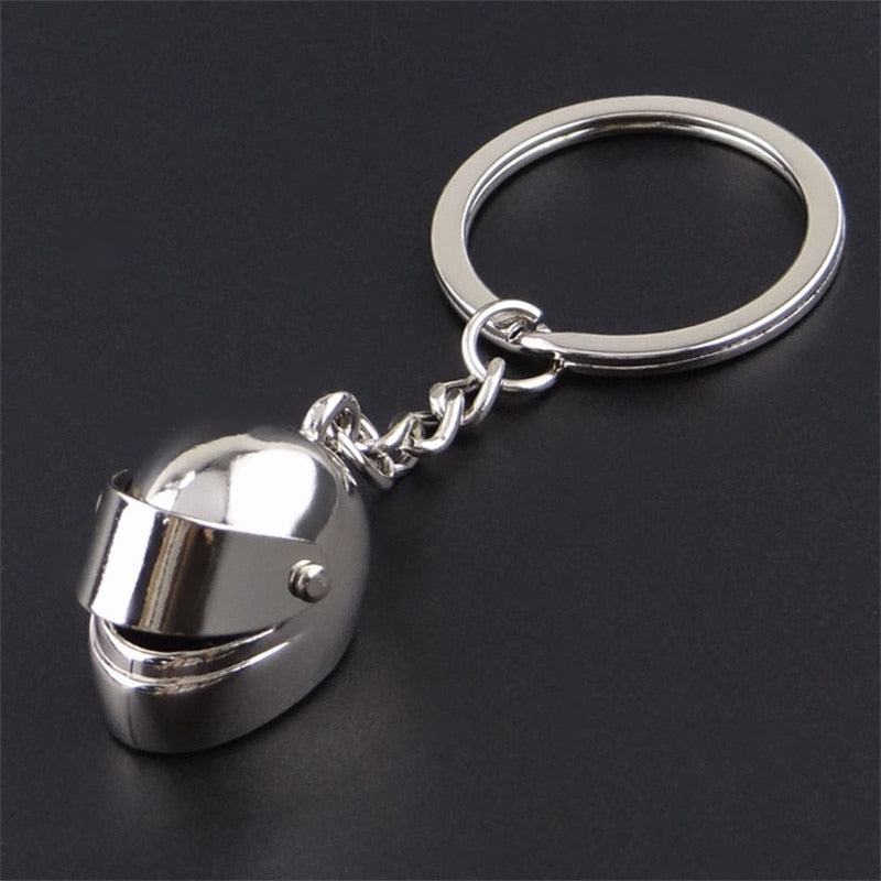 Hot metal Motorcycle Helmet Key Chain Fashion Stereo Motorcycle Helmets Safety Auto Bag Car Key Ring KeyChain Gift jewelry SILVERY