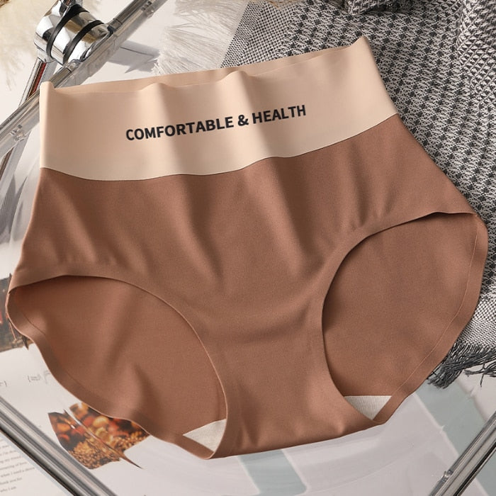 Invisible Panties Women Seamless Briefs Female Underpants Ultra-thin Underwear High Rise Panties Solid Comfy Lingerie Ice Silk Dark brown CN