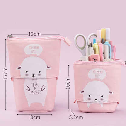 Kawaii Cat Bear Sheep Pencil Bag Pen Case Flexible Big Capacity Fabric Quality Pencil Box Kids Gift School Supplies Stationery