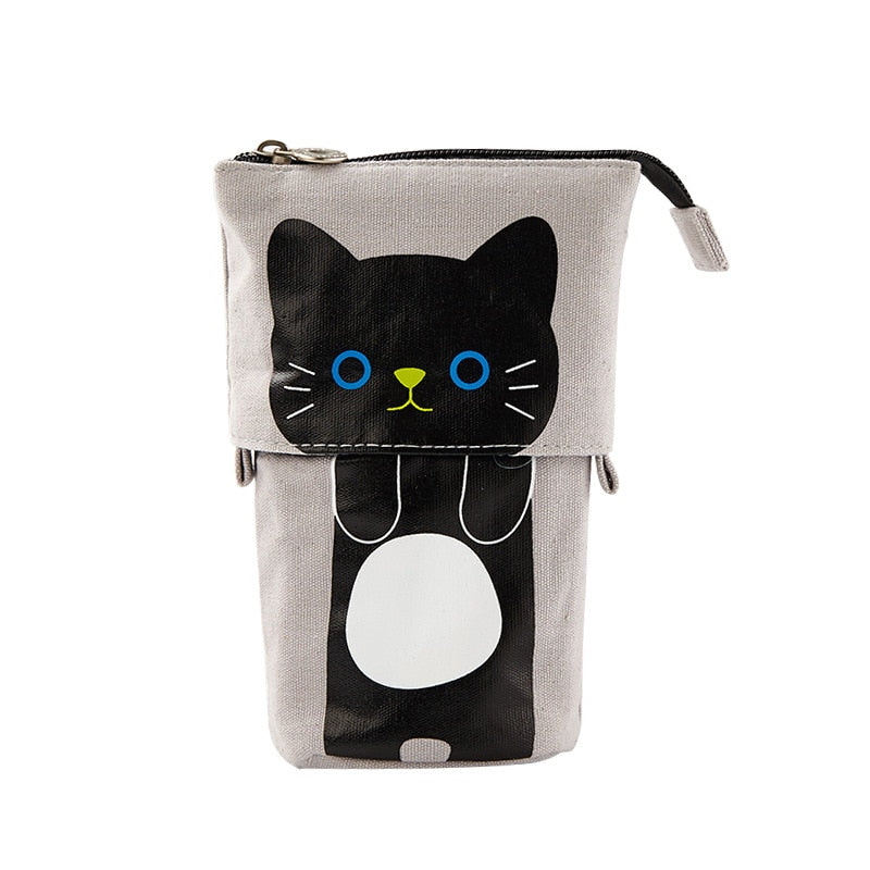 Kawaii Cat Bear Sheep Pencil Bag Pen Case Flexible Big Capacity Fabric Quality Pencil Box Kids Gift School Supplies Stationery 2-black cat