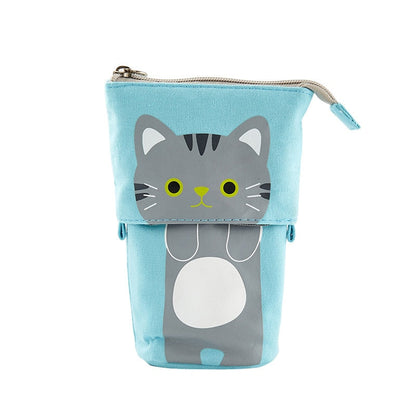 Kawaii Cat Bear Sheep Pencil Bag Pen Case Flexible Big Capacity Fabric Quality Pencil Box Kids Gift School Supplies Stationery 4-Blue Cat