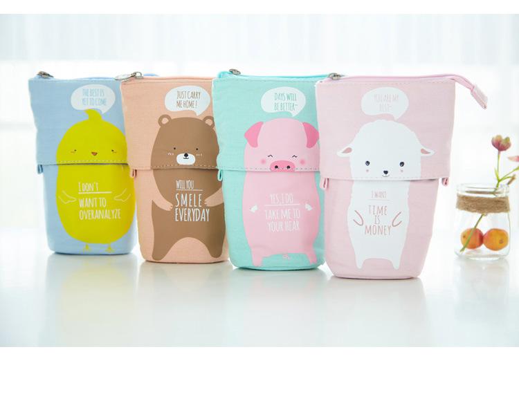 Kawaii Cat Bear Sheep Pencil Bag Pen Case Flexible Big Capacity Fabric Quality Pencil Box Kids Gift School Supplies Stationery