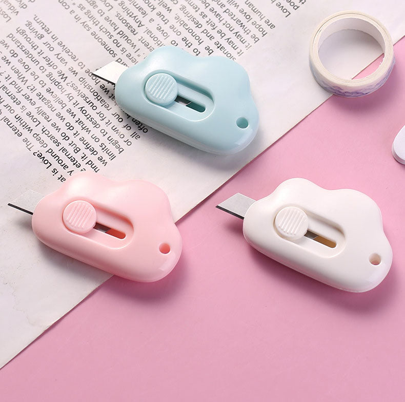 Kawaii Mini Utility Knife Clouds Retractable Portable Letter Opener Cute Scrapbooking ToolsExpress Box Knife Paper Stationery