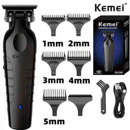 Kemei 2299 Barber Cordless Hair Trimmer 0mm Zero Gapped Carving Clipper Detailer Professional Electric Finish Cutting Machine