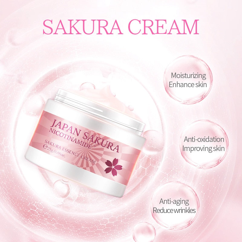 LAIKOU Japan Sakura Face Cream Repair Dry Skin Brighten Tone Face Serum Day & Night Eye Cream Moisturizing Skin Care Set