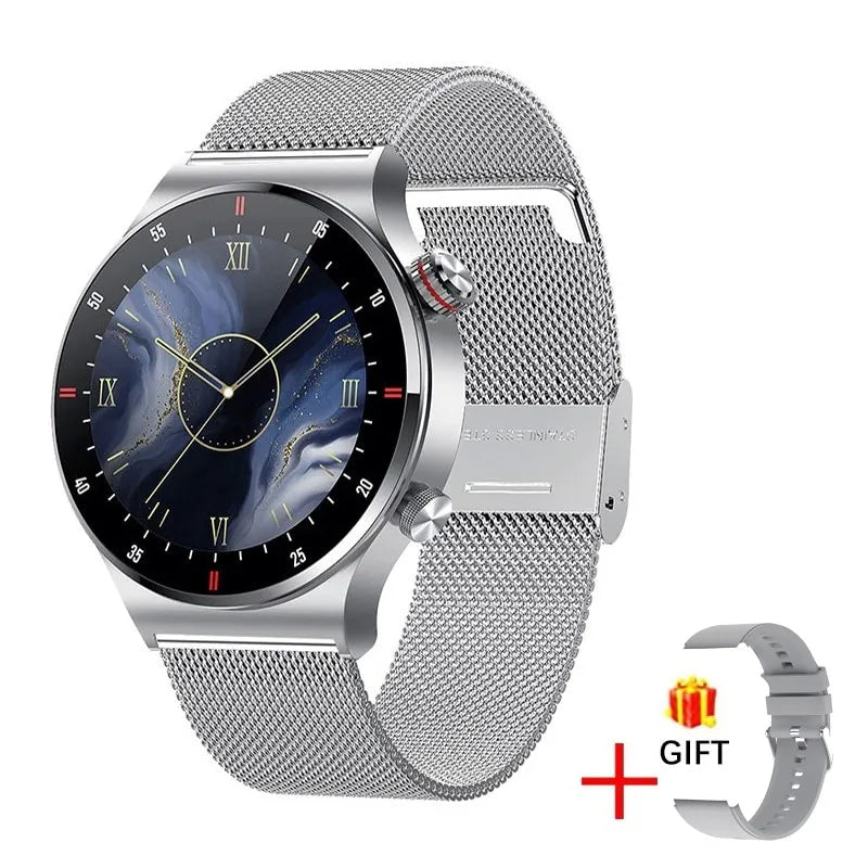 LIGE ECG+PPG Bluetooth Call Smart Watch Men 2023 Sports Bracelet NFC Waterproof Custom Watch Face Men SmartWatch For IOS Android silver mesh