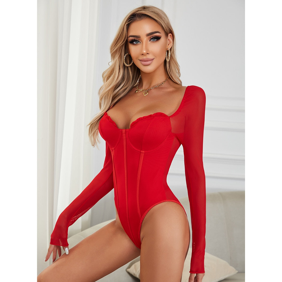 Lace Bodysuit Playsuit Romper Bottom Summer Thin Bodysuits Womens Clothing Ropa De Mujer Sexy Nightclub Overalls Jumpsuit Women 15-10740-red