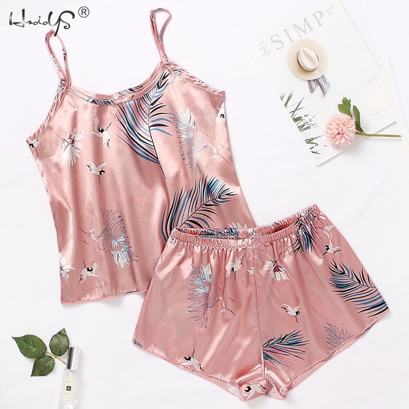 Ladies Satin Silk Lace Cami Vest Shorts Lingerie Pyjamas Set Summer Women Pajamas sets Two Piece set Pijama For Woman Pink