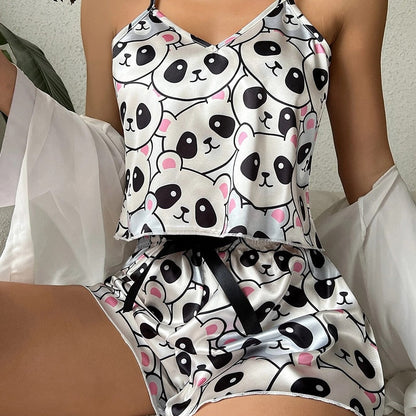 Ladies Satin Silk Lace Cami Vest Shorts Lingerie Pyjamas Set Summer Women Pajamas sets Two Piece set Pijama For Woman 0419E Black Pink