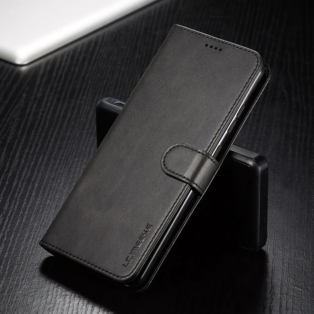 Leather Case for Samsung Galaxy S20 FE S21 Ultra A71 A51 Note 20 10 Plus A70 A50 A20 A52s S9 S8 Plus S7 Edge Wallet Flip Cover Black