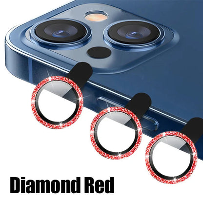 Lens Protector Glass for iPhone 11 Pro Max Plus Camera Lens Protection For iPhone Mini Metal Ring Camera Film Diamond Red