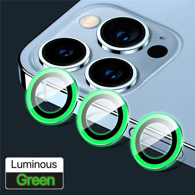 Lens Protector Glass for iPhone 13 Pro Max Plus Camera Lens Protection For iPhone Mini Metal Ring Camera Film Luminous Green