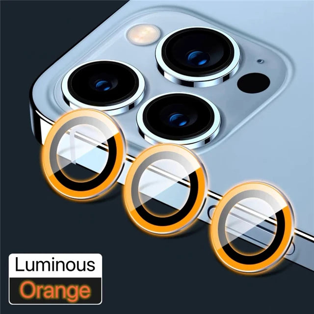 Lens Protector Glass for iPhone 13 Pro Max Plus Camera Lens Protection For iPhone Mini Metal Ring Camera Film Luminous Orange
