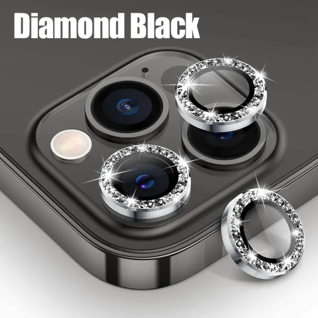Lens Protector Glass for iPhone 13 Pro Max Plus Camera Lens Protection For iPhone Mini Metal Ring Camera Film Diamond Black
